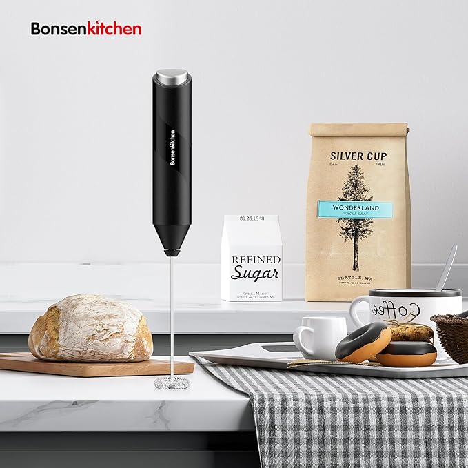 Bonsenkitchen Milk Frother Handheld Electric Foam Maker with Stainles