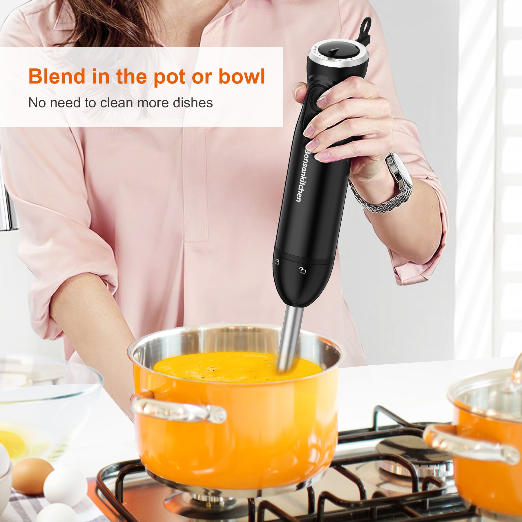  Bonsenkitchen Handheld Blender, Electric Hand Blender 12-Speed  & Turbo Mode, Immersion Blender Portable Stick Mixer with Stainless Steel  Blades for Soup, Smoothie, Puree, Baby Food: Home & Kitchen
