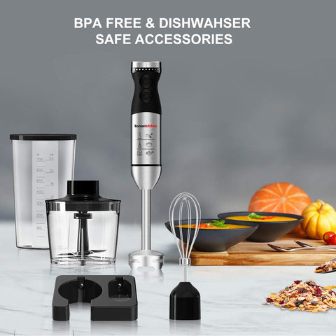 Immersion Blender 800W, 5 in 1 Hand Blender, 24 Speed and Turbo Mode  Immersion Blender Handheld, Stick Blender Stainless Steel Blade with Mixing